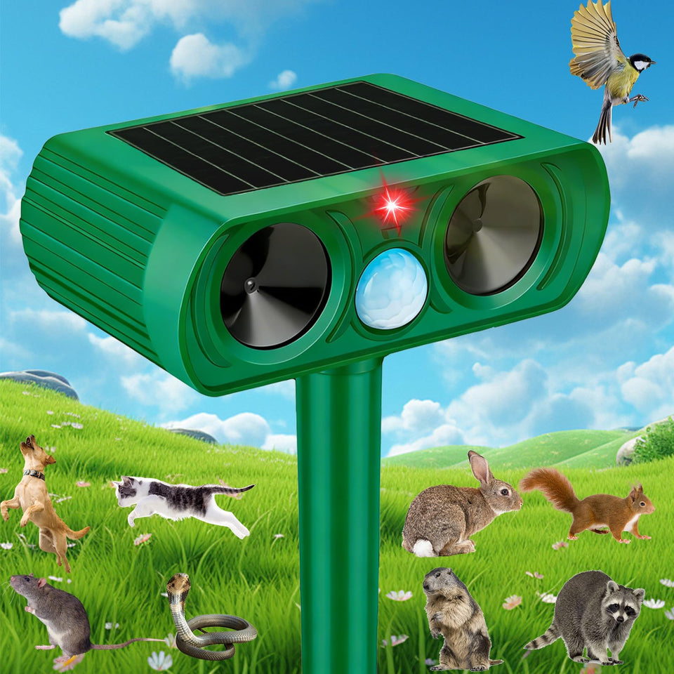 Chaohua Solar Ultrasonic Animal Repellent with solar panel top powering outdoor deterrence