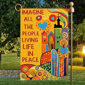 CHAONENG Imagine All the People garden flag size 12 by 18 inches fits most flagpoles.