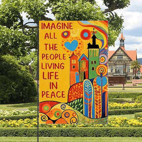 CHAONENG Imagine All the People garden flag durable polyester withstands year-round outdoor use.