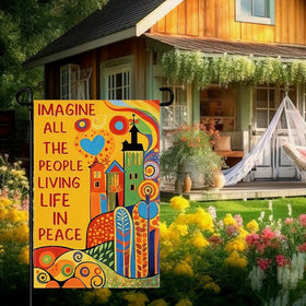 CHAONENG Imagine All the People garden flag sewn sleeve allows easy seasonal changes.