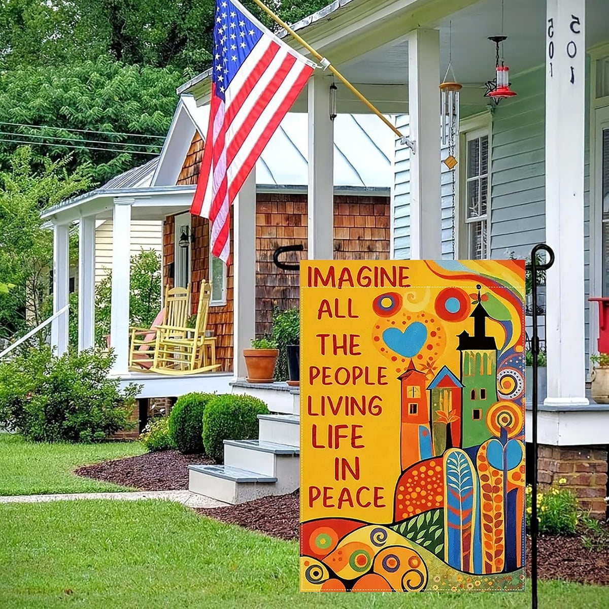 CHAONENG Imagine All the People garden flag fade-resistant colors stay bright over seasons.