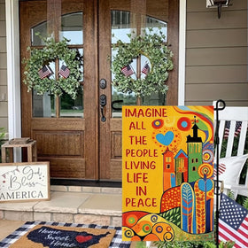 CHAONENG Imagine All the People garden flag decorates lawns, porches, and mailboxes.