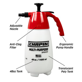 Chapin 1002 adjustable cone nozzle for fine mist or coarse spray.
