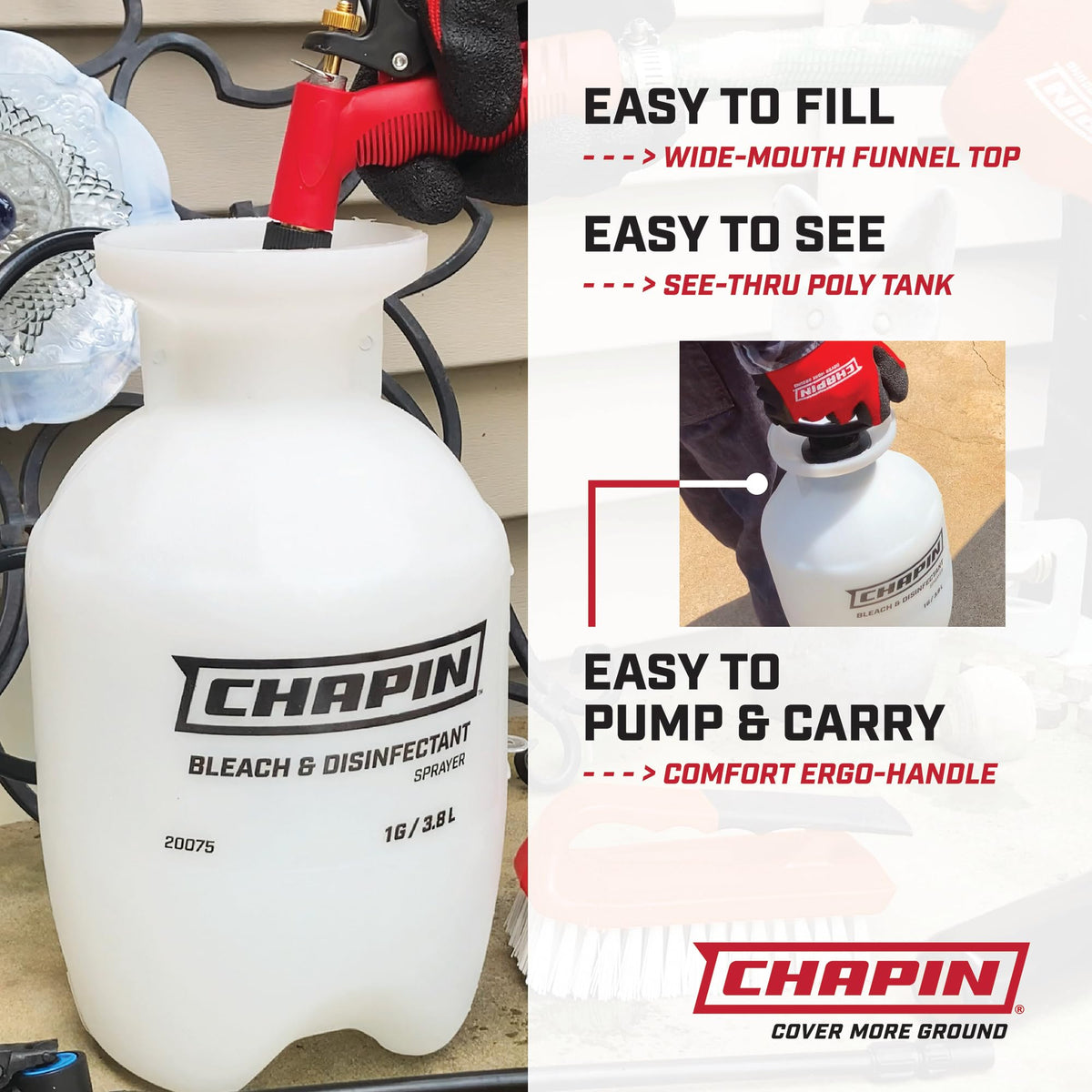 Chapin 20075 anti-clog filter maintains steady spray during use.