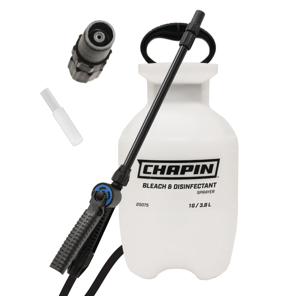 Chapin 20075 bleach sprayer with wide-mouth tank for easy refilling.