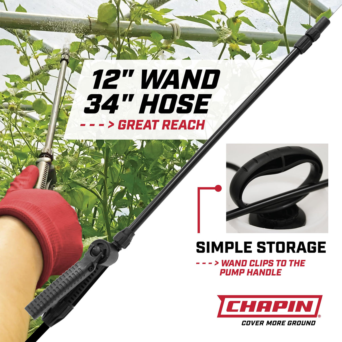 Ergonomic pump handle on Chapin 22000 sprayer reduces fatigue