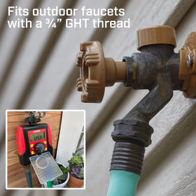 Chapin 41003 water timer with three-quarter-inch GHT thread for outdoor spigots.