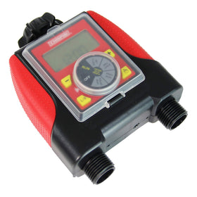 Chapin 41003 water timer LCD display shows start time, duration, and battery status.