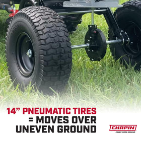 Chapin 8622B on rugged terrain with 14-inch tires in field conditions