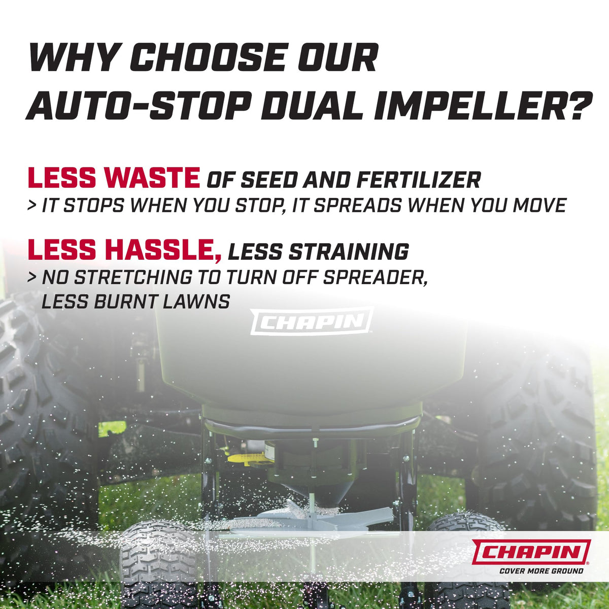 Close-up of Chapin 8622B auto-stop dual impeller system in action