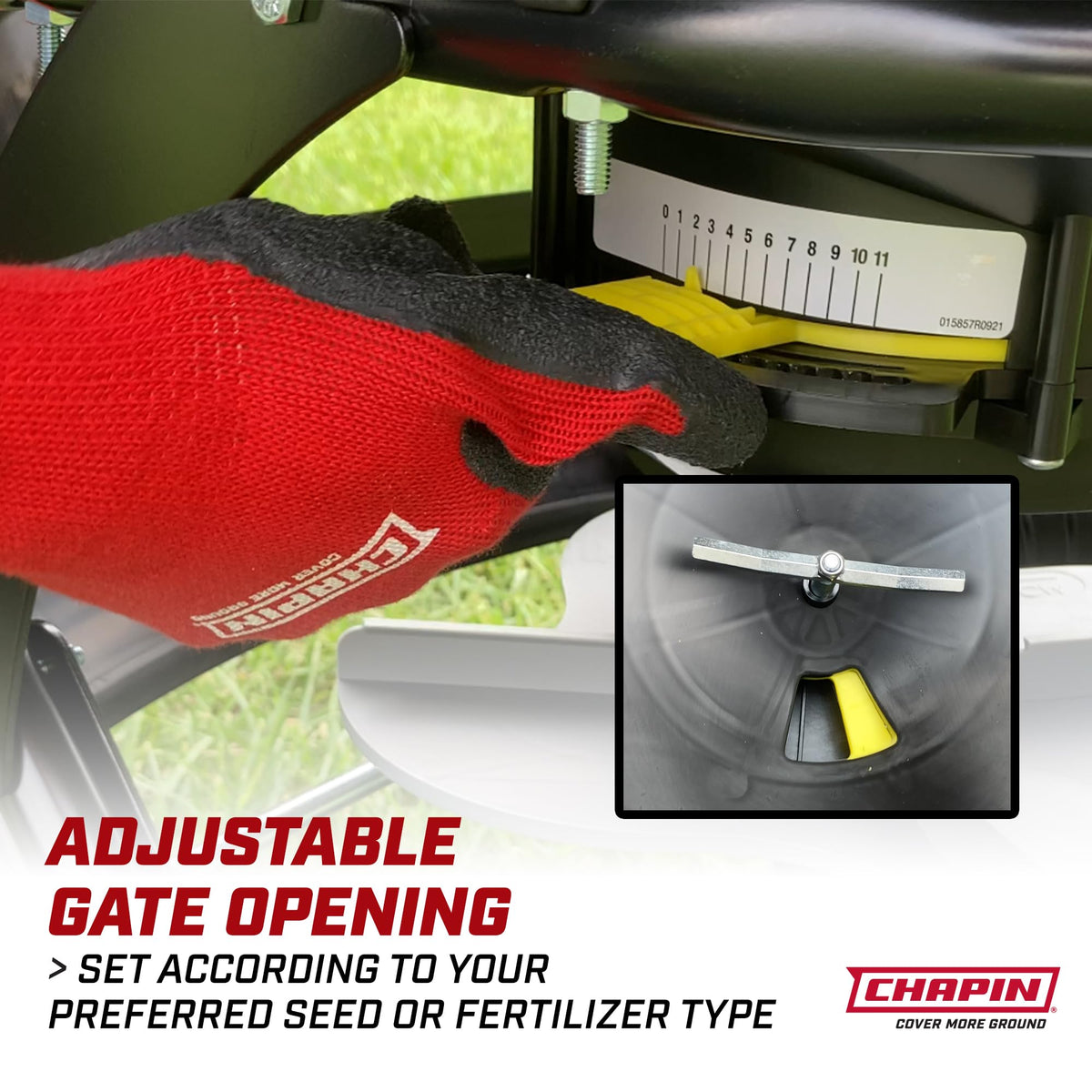 Chapin 8622B components: enclosed Delrin bearings and durable hopper
