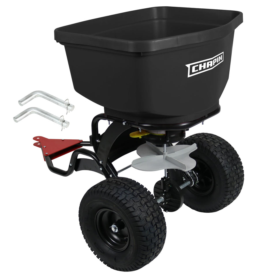 Chapin 8622B tow-behind spreader ready for seed and fertilizer application