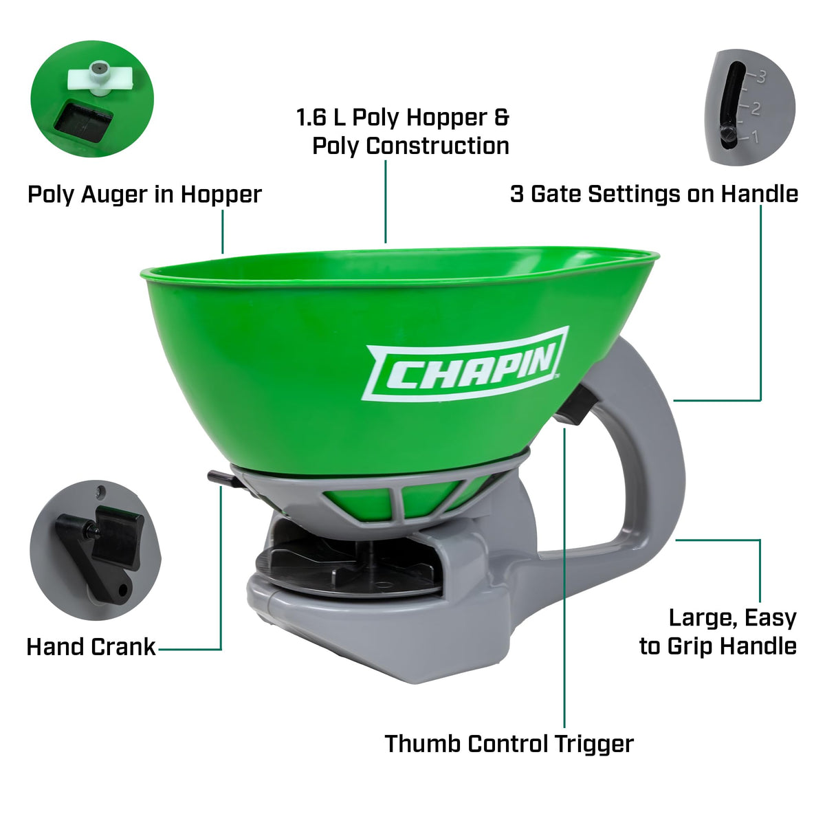 Chapin 8706G large handle provides easy grip during spreading.