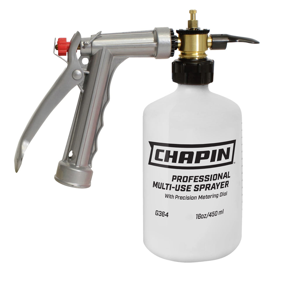 Chapin G364 hose-end sprayer with metering dial for precise lawn applications.