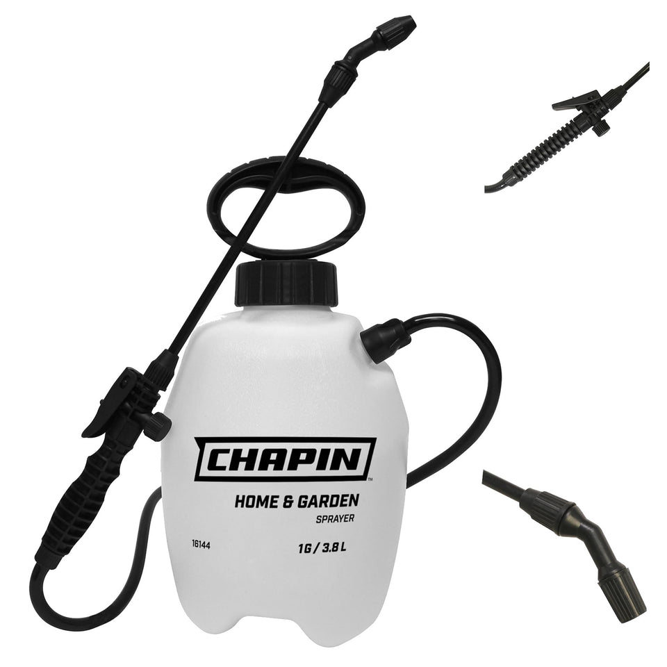 Chapin International 1-gallon deluxe sprayer with translucent tank for quick fluid checks.