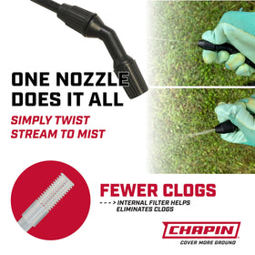 Chapin International adjustable cone nozzle enables precise coverage on lawns.