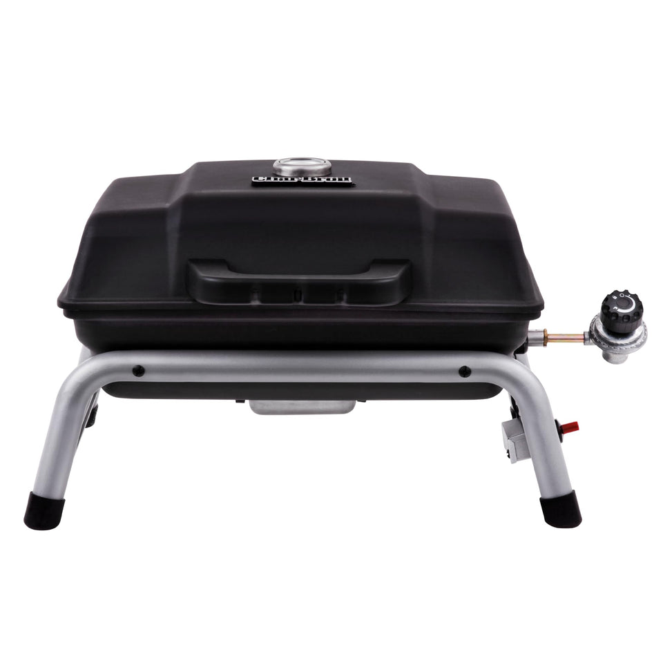 Char-Broil 1-Burner portable grill front view ready for outdoor camping