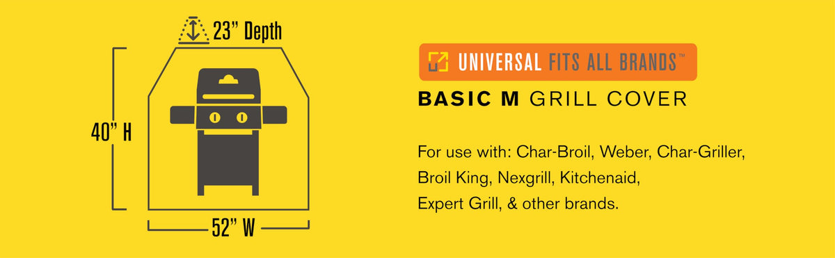 Char-Broil 2 Burner Basic Grill Cover side profile showing secure drawstring fit for weather-ready coverage