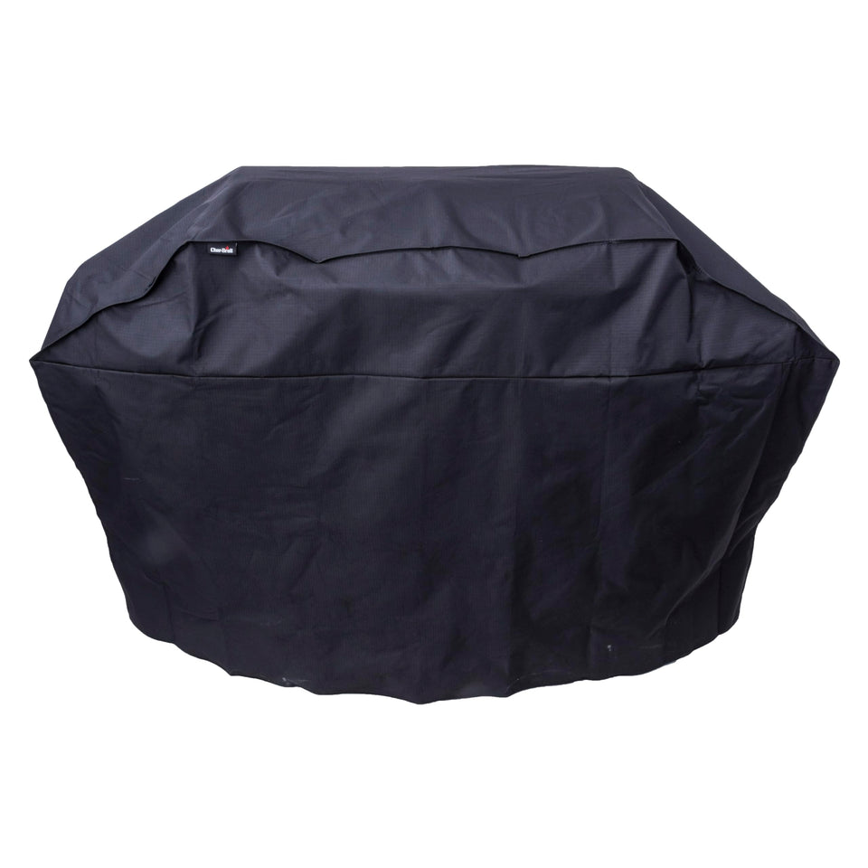 Char-Broil 5+ burner ripstop grill cover front view protects grill from rain and sun