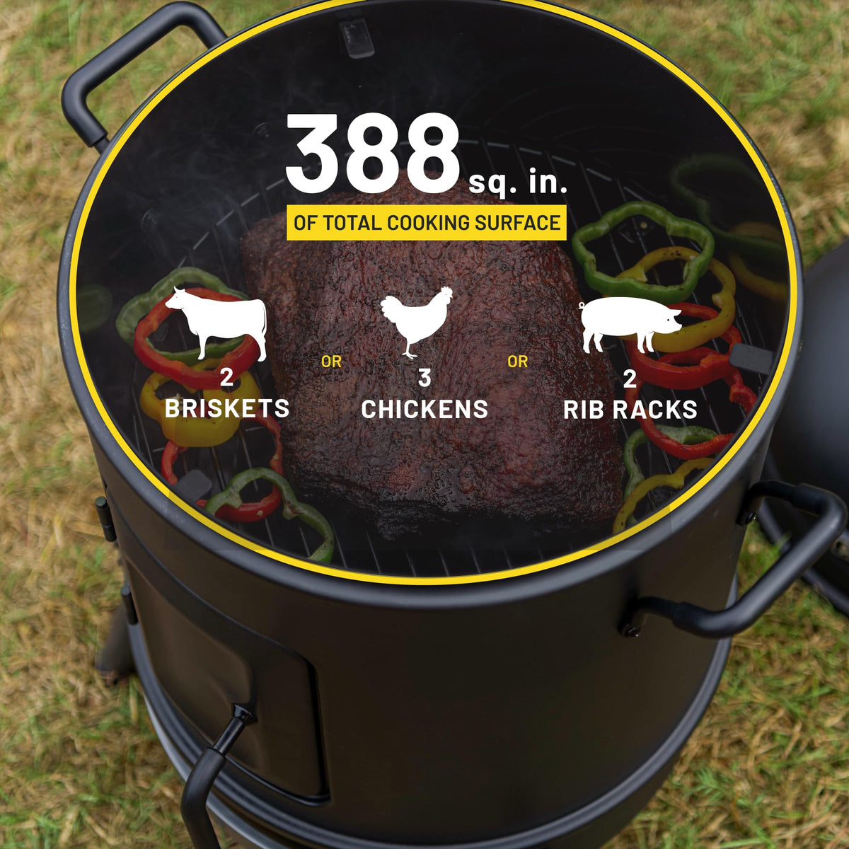 Char-Broil Bullet Smoker porcelain-coated steel body resists rust and cleans easily.