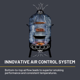 Char-Broil Bullet Smoker water pan and grills provide moisture and even heat distribution.