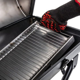 Char-Griller Gambler large wheels improve mobility on outdoor surfaces.