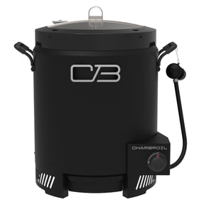 Charbroil Big Easy oil-less turkey fryer pot in action for healthy backyard frying.