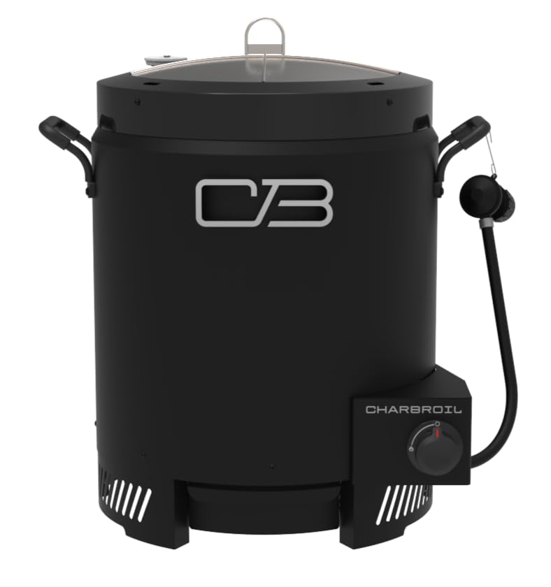 Charbroil Big Easy oil-less turkey fryer pot in action for healthy backyard frying.