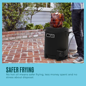 Charbroil Big Easy oil-less fryer emphasizes safer outdoor cooking without hot oil.