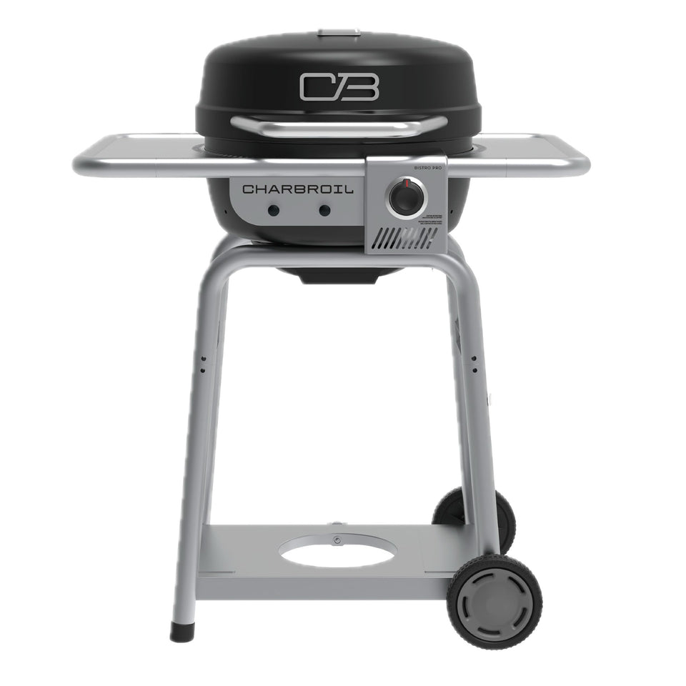 Charbroil Bistro Pro gas grill front view highlights compact design for small spaces.