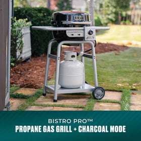 Charbroil Bistro Pro on balcony showcases space-saving suitability for patios.