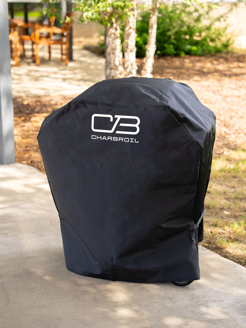 Charbroil Bistro Pro grill cover shields the grill from weather with secure side straps.