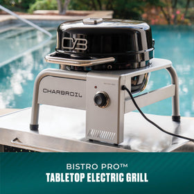 Charbroil Bistro Pro, side view, space-saving layout for patios and decks.
