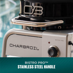 Charbroil Bistro Pro, lid temperature gauge helps monitor doneness.