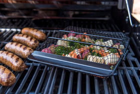 Char-Broil grill basket after cooking demonstrates simple cleaning