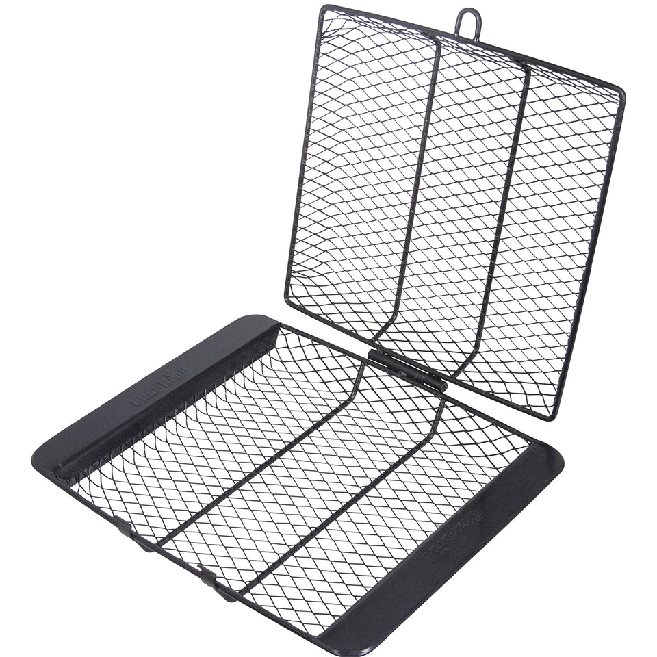 Char-Broil non-stick grill basket with locking lid keeps food secure when flipping