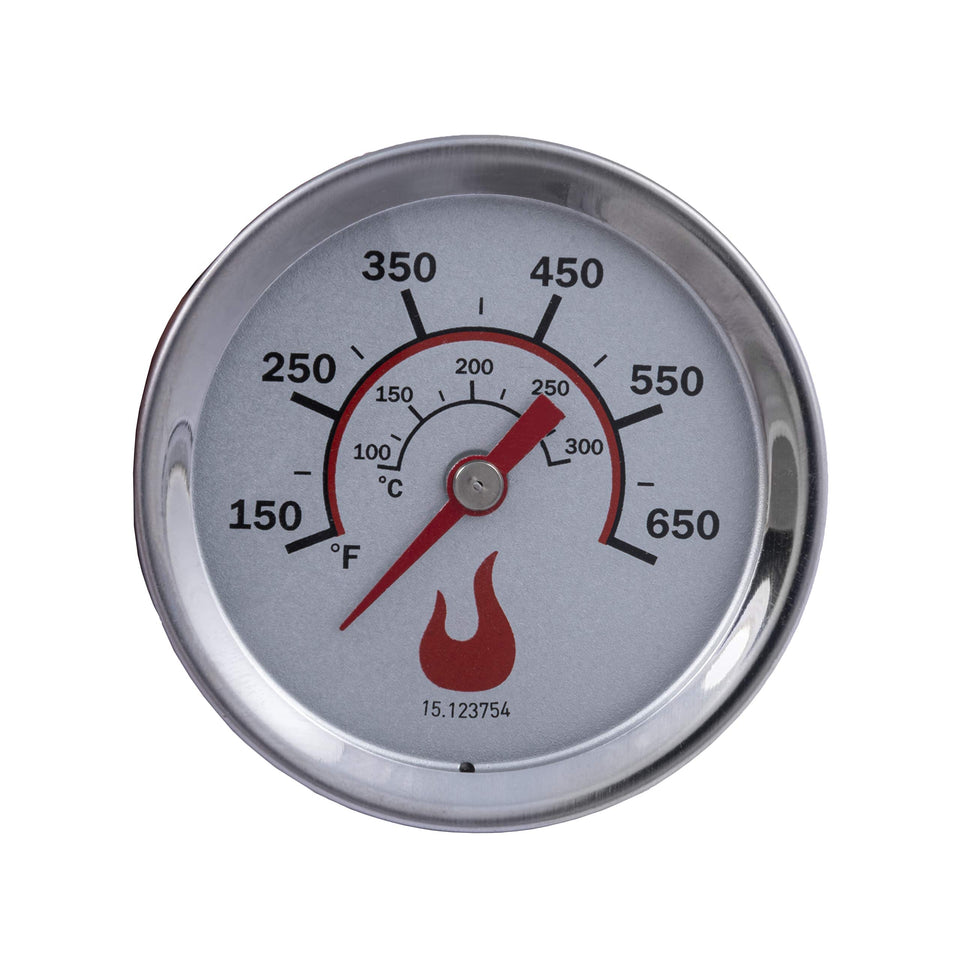 Charbroil universal 3in temperature gauge closeup, stainless steel body for durable grill readings