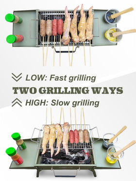 Charmline stable unfolded grill sits firmly on beach, grass, or desk.