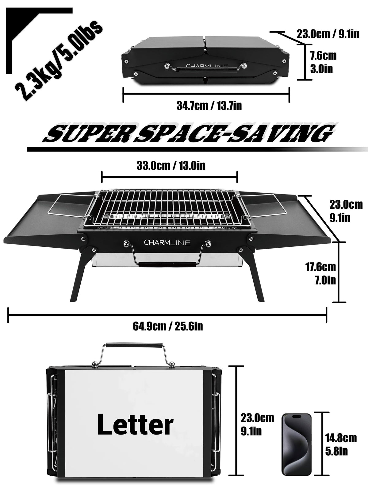 Charmline grill edge polished design for safe, comfortable handling.