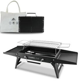 Charmline foldable grill 14x9inch compact: easy transport and camping.