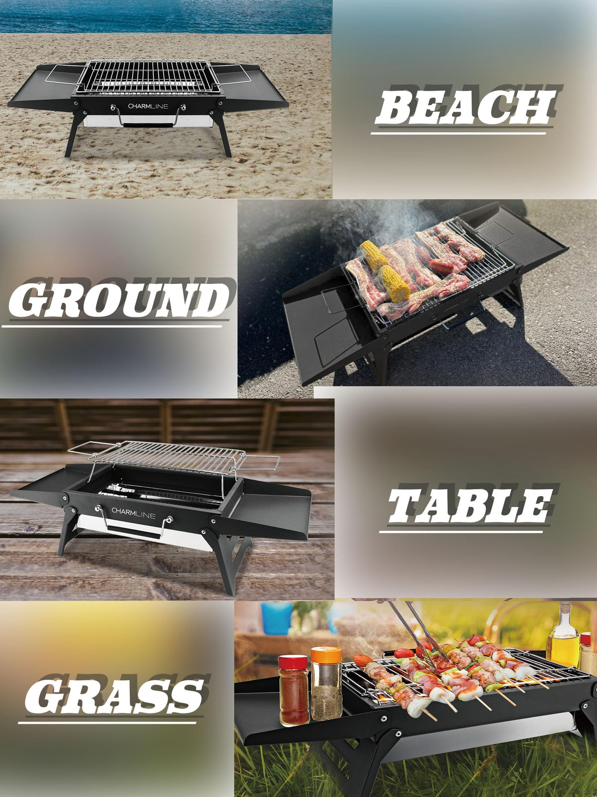 Charmline grill grate lift for safe charcoal replacement.