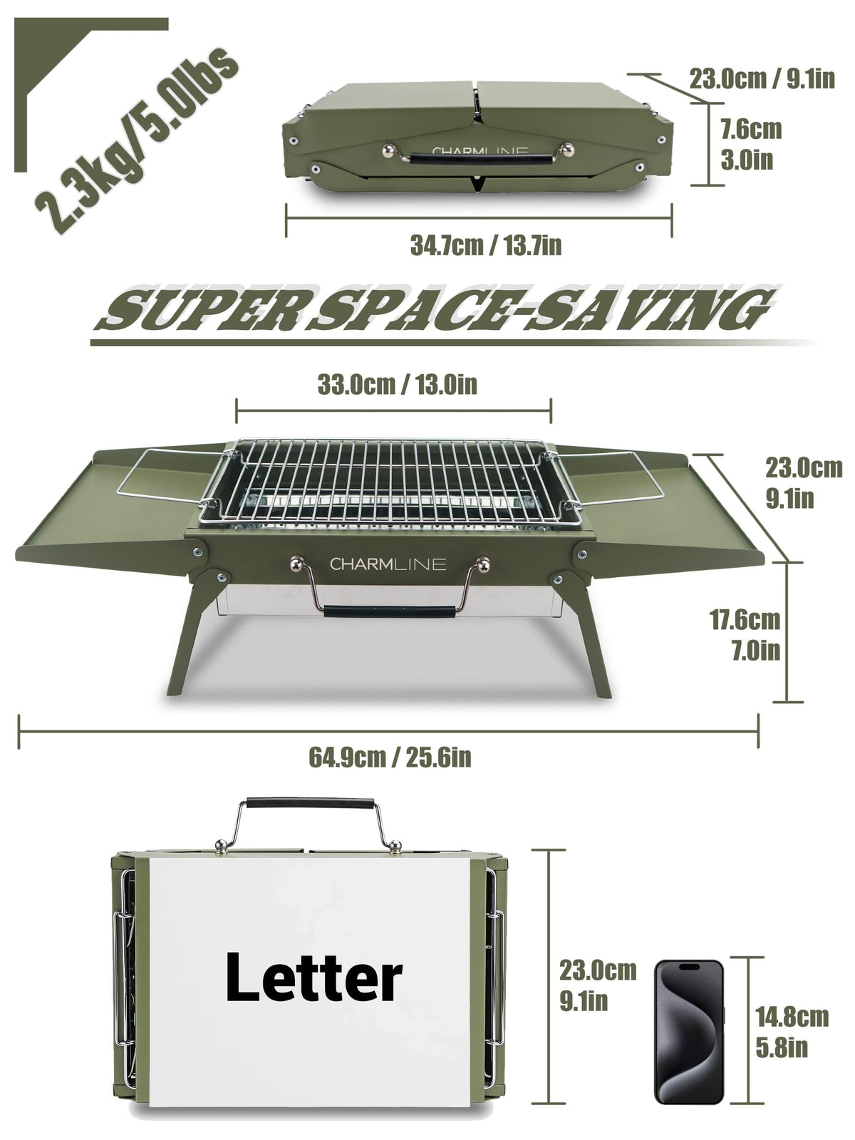 Charmline portable charcoal grill open setup ready for on-the-go backyard grilling.