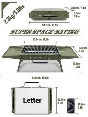 Charmline portable charcoal grill open setup ready for on-the-go backyard grilling.