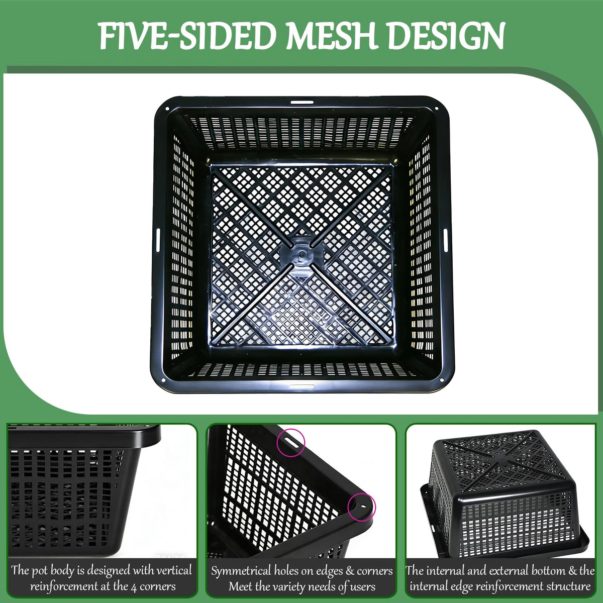 Mesh design allows water to reach roots for nutrients.