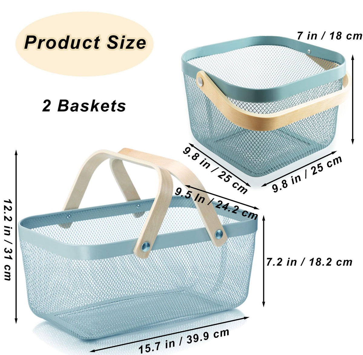 Cheardia blue metal mesh harvest basket, sturdy for collecting fruits and vegetables.