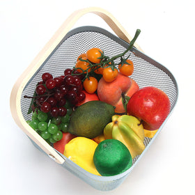 Cheardia blue basket with square base for stable shelf placement.