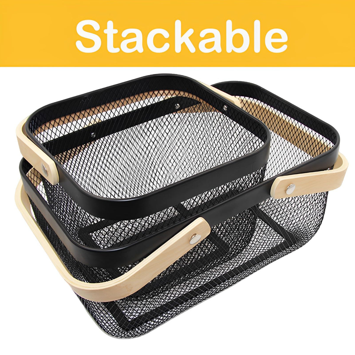 Cheardia rectangle-base mesh basket adds sturdy organization.