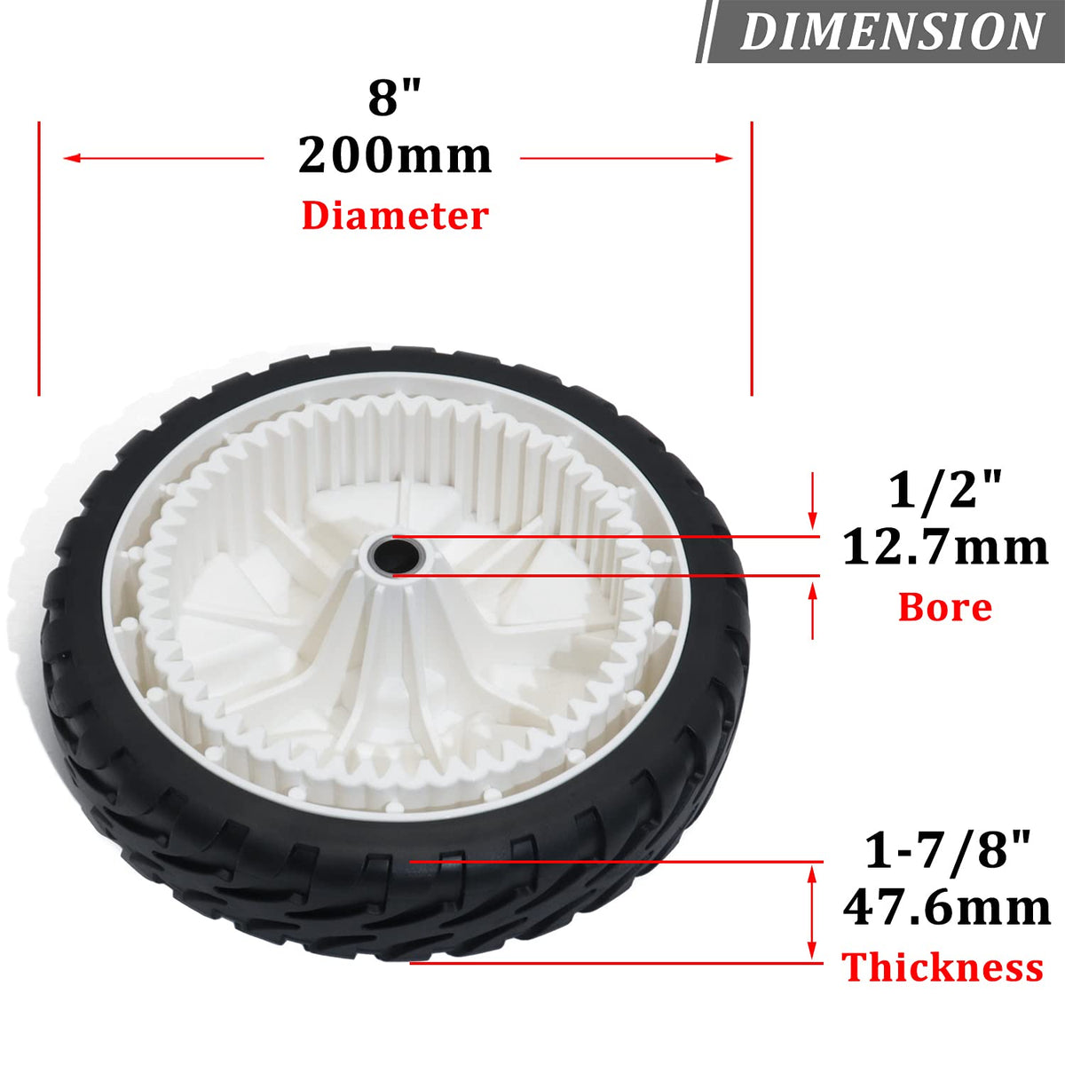 CheeMuii 119-0311 8 inch wheel tread close-up highlights grip design.