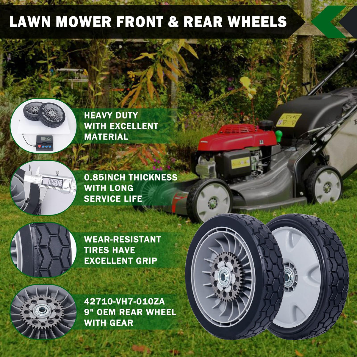 CheeMuii 9-inch gear wheel offers durable construction for mower performance.