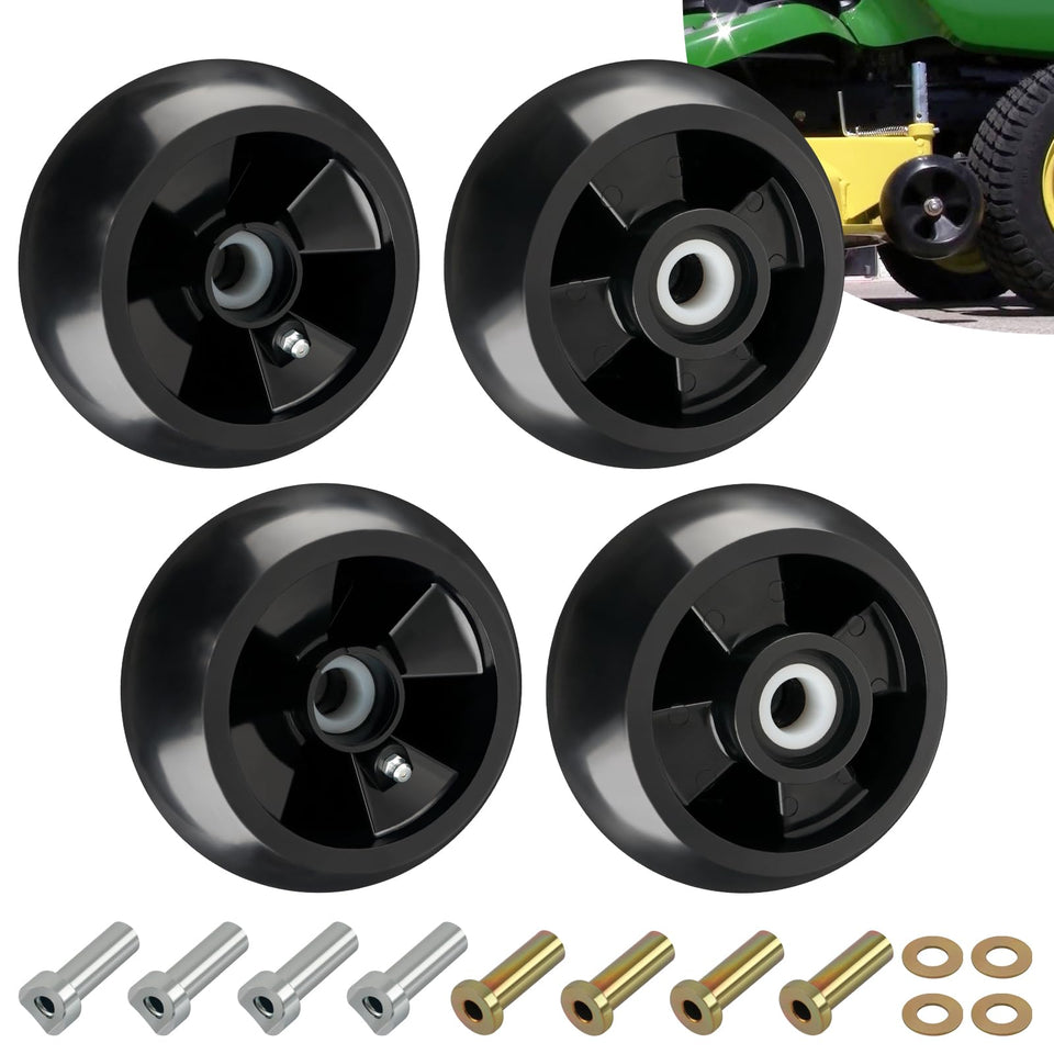 CheeMuii deck gauge wheels assembly showing durable EVA wheels for John Deere decks